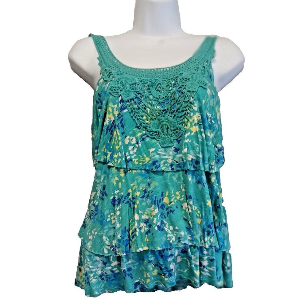 Candies Multi-Tiered Tank Top Womens Large Multicolor Lace Sleeveless 100% Rayon - Picture 7 of 7